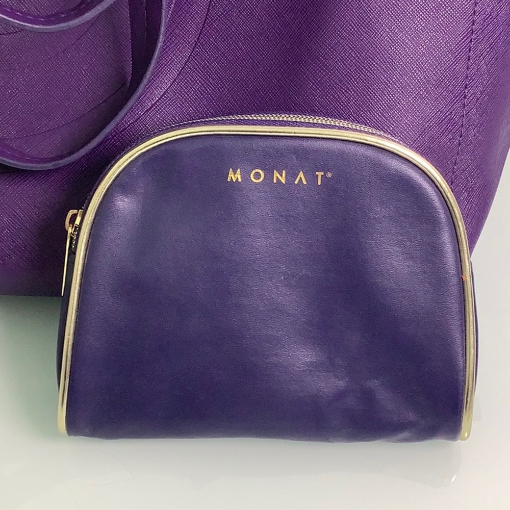 Monat Purple oversized top zippered shoulder purse bag & Cosmetic pouch NWOT - Picture 8 of 14